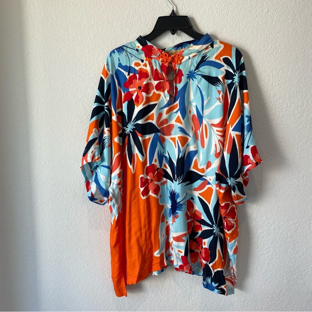 Soft Surrounding Cabana Bay Tropical Blouse with Mandarin Collar Size XL